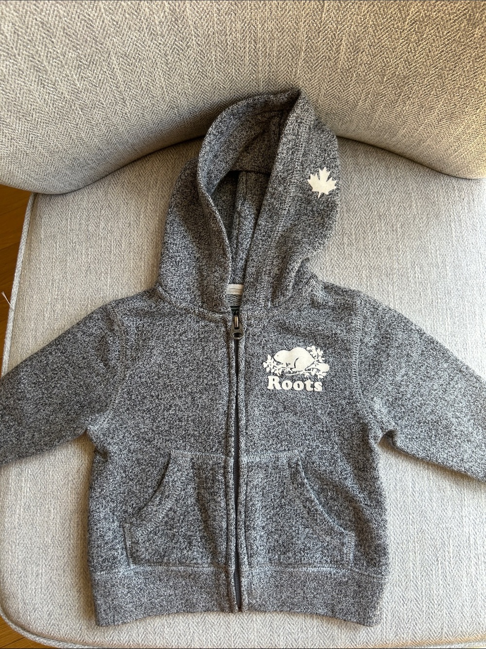 Roots Kids Heather Gray Full-Zip Hoodie with Beaver Logo (6-12 Months)